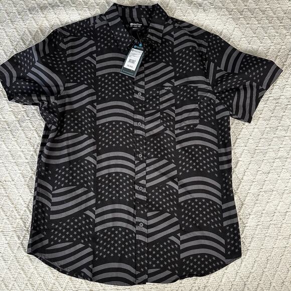 Matix Men's XL Black Gray American Flag Button Up Short Sleeve Shirt NWT - Picture 1 of 7